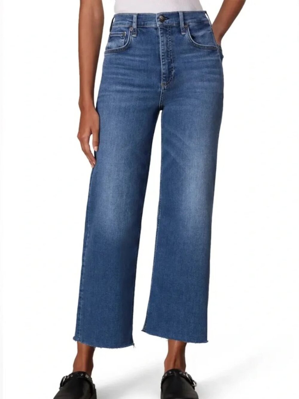 NEW! RAG & BONE ANDI HIGH-RISE ANKLE WIDE LEG JEANS RAW HEMS STRETCH DENIM sz 29